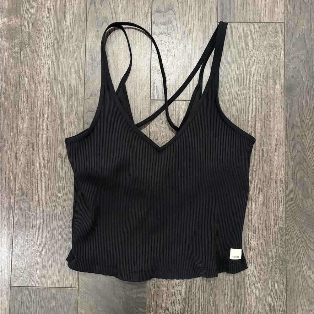 Vuori Black Ribbed Strappy Tank Top